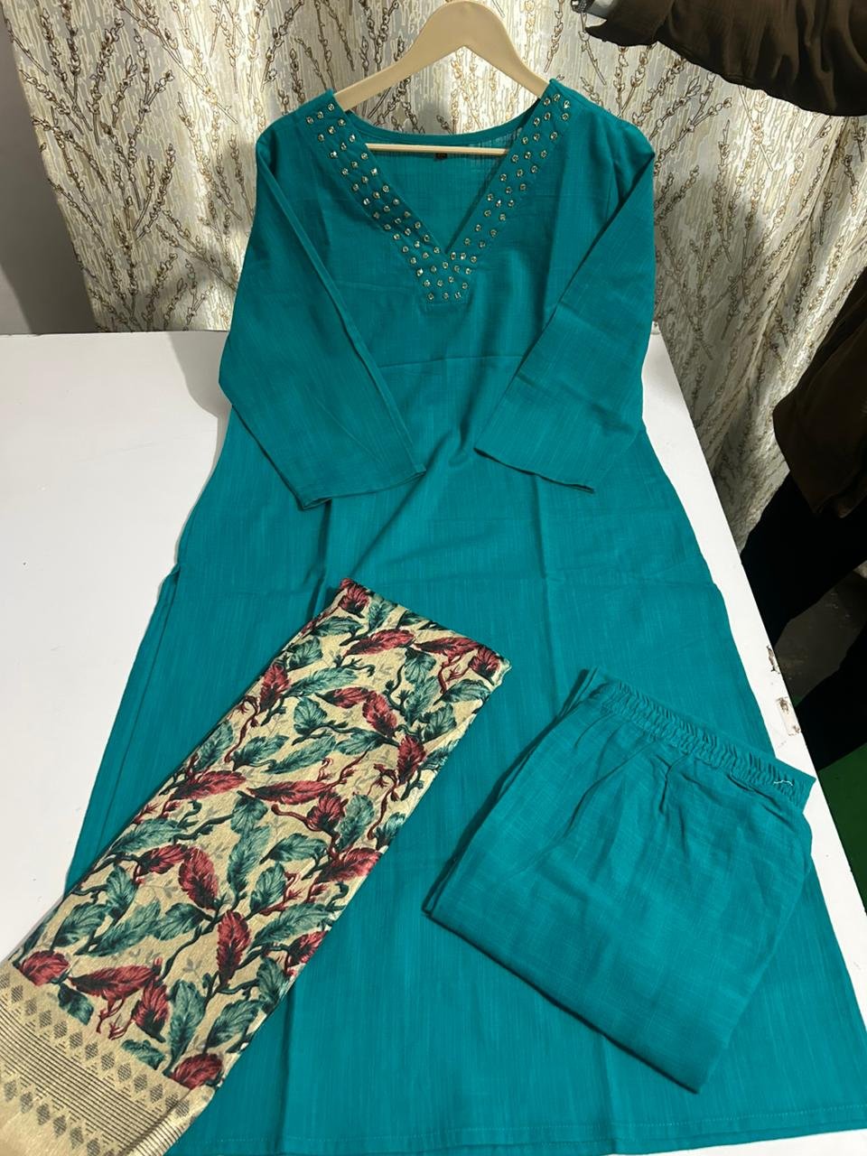 Handloom Cotton Kurta Pant with Khadi Silk Dupatta